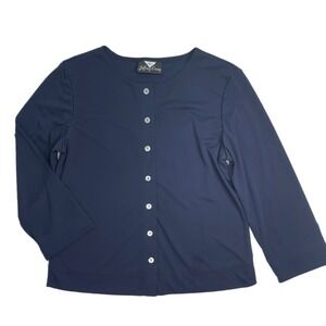 VTG Jeffrey Craig Womens Top Button Down Long Sleeve Navy Blue Blouse office